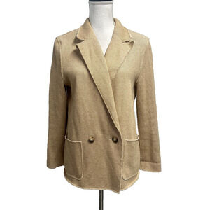 TopShop Blazer Jacket sz 6 Khaki White Tweed Stretch Career Casual Pockets